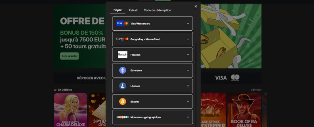 Betblast Casino moyens paiement dépôt