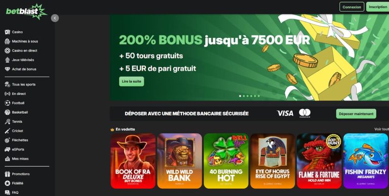 Betblast Casino page accueil