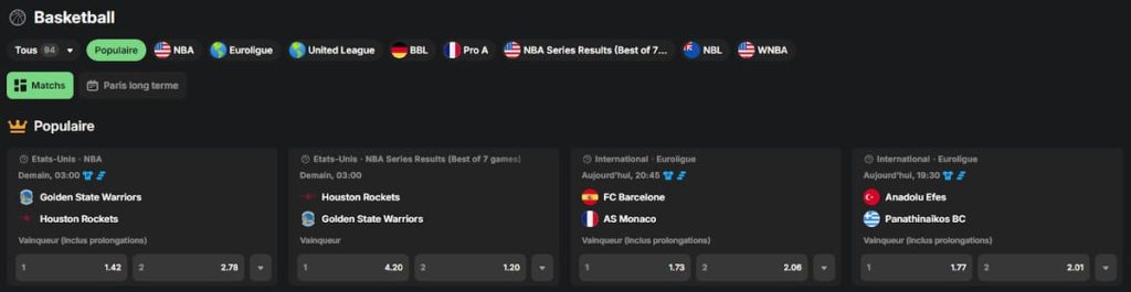 Betblast Casino paris sportifs Basketball