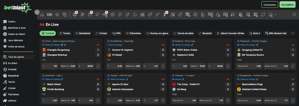 Betblast Casino paris sportifs live