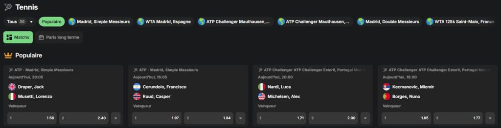 Betblast Casino paris sportifs Tennis
